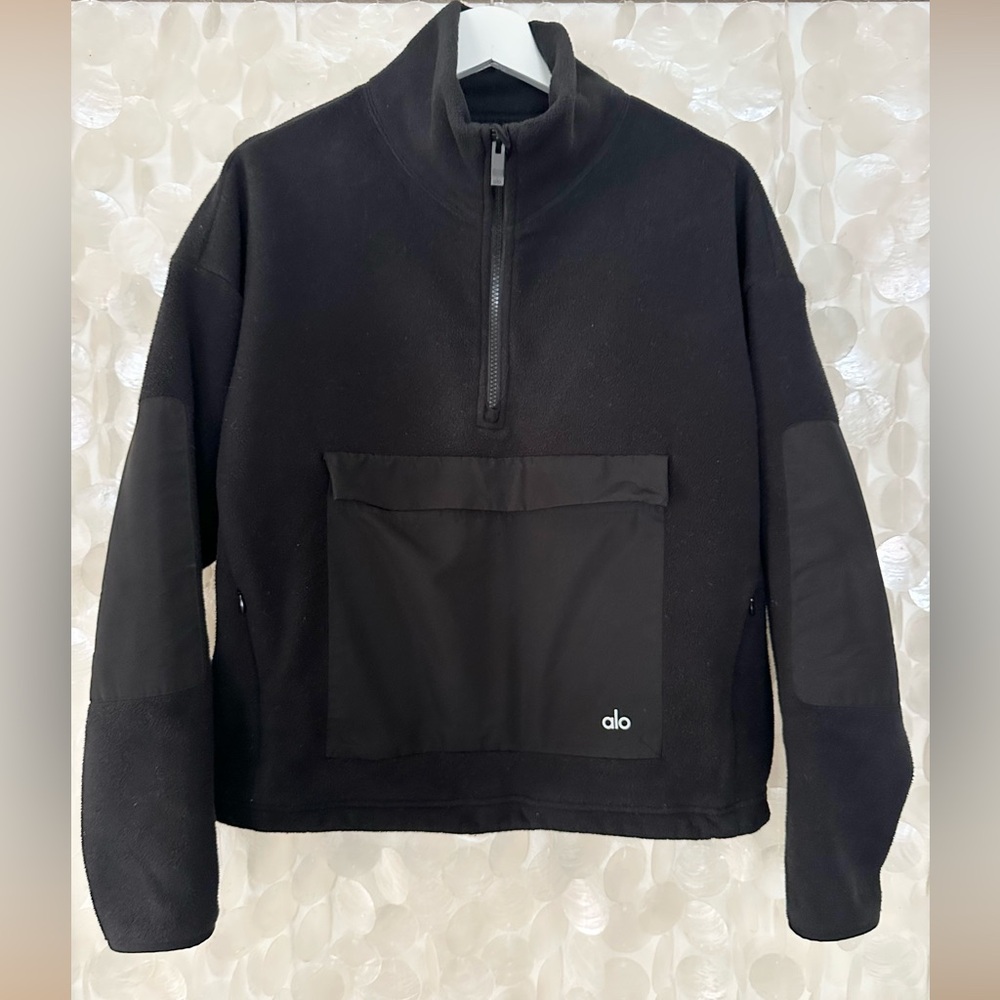 ALO Blackcomb Fleece 1/2 Zip Pullover with Pockets BLACK 🖤 Women’s XS EUC!